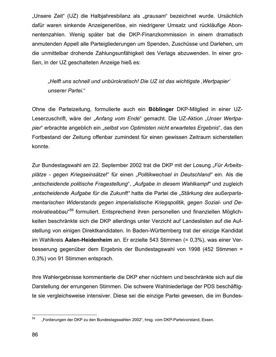 Seite 86 des Verfassungsschutzbericht 2002 Baden-Württemberg