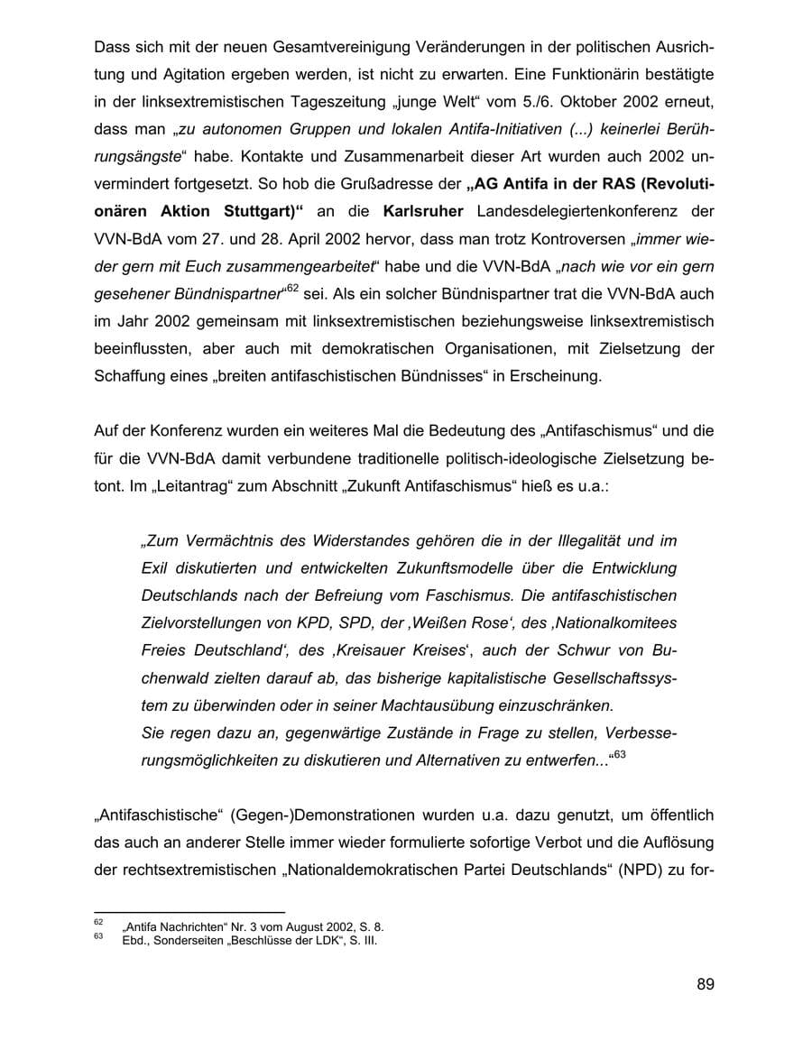 Seite 89 des Verfassungsschutzbericht 2002 Baden-Württemberg