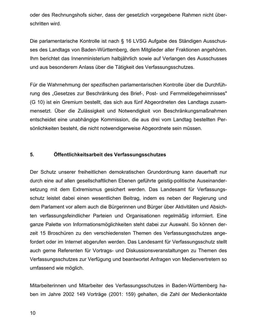 Seite 10 des Verfassungsschutzbericht 2002 Baden-Württemberg