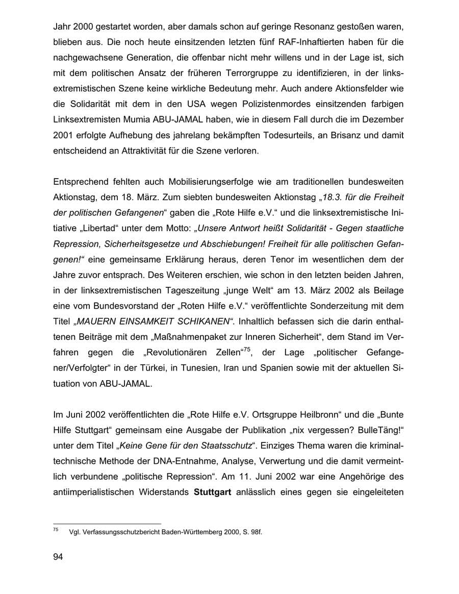 Seite 94 des Verfassungsschutzbericht 2002 Baden-Württemberg