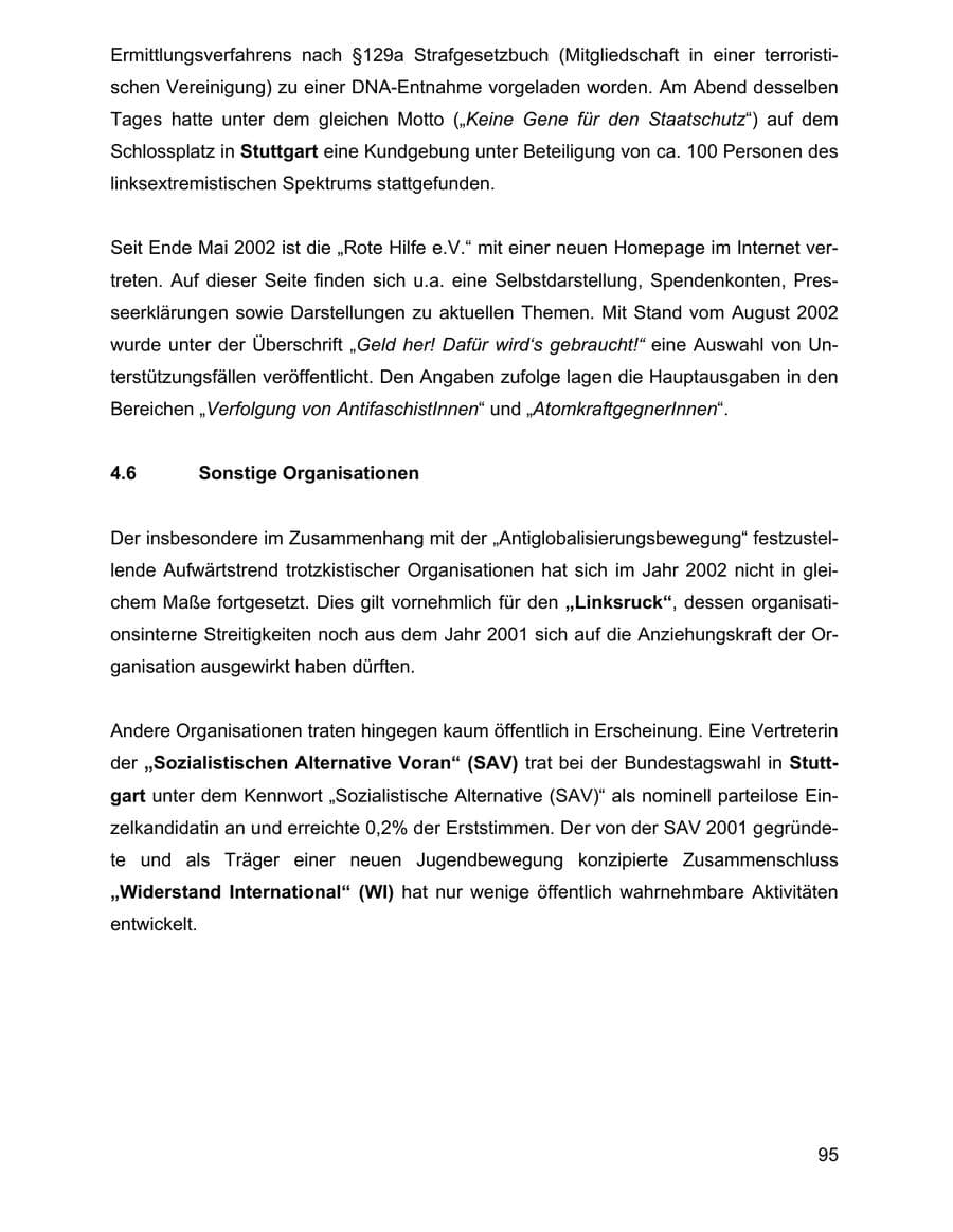 Seite 95 des Verfassungsschutzbericht 2002 Baden-Württemberg