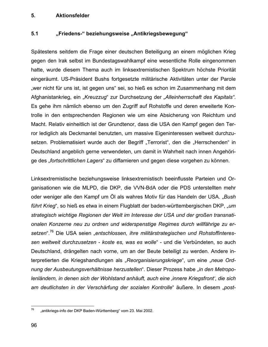 Seite 96 des Verfassungsschutzbericht 2002 Baden-Württemberg