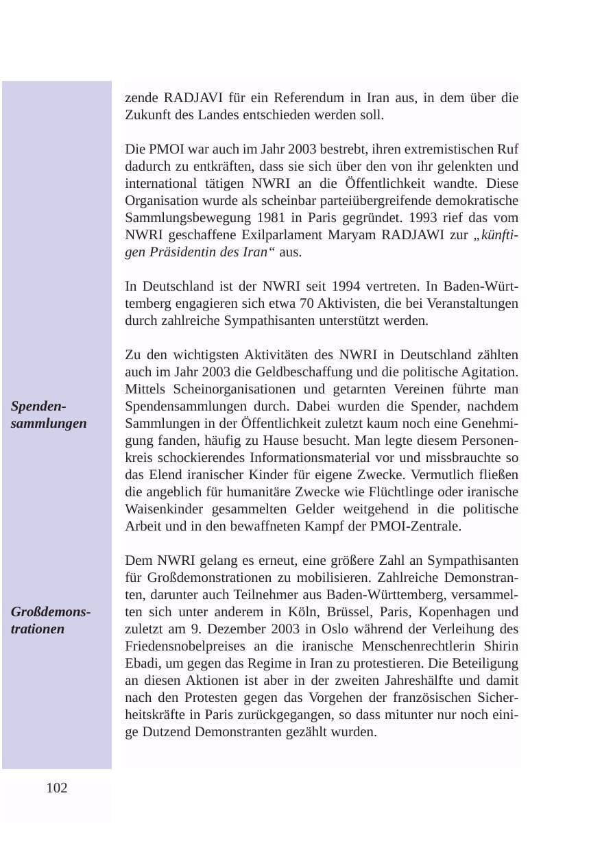 Seite 103 des Verfassungsschutzbericht 2003 Baden-Württemberg