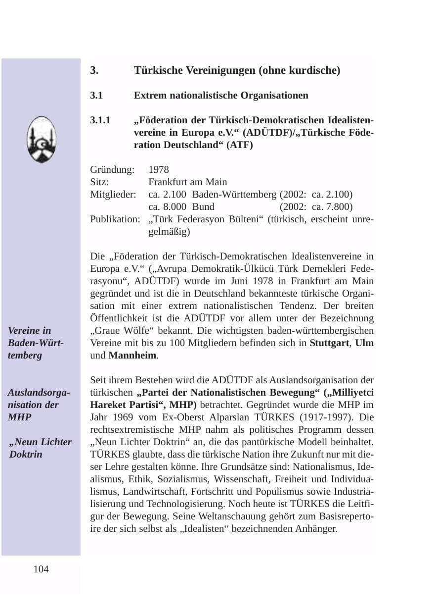 Seite 105 des Verfassungsschutzbericht 2003 Baden-Württemberg