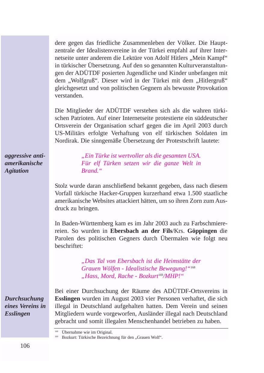 Seite 107 des Verfassungsschutzbericht 2003 Baden-Württemberg