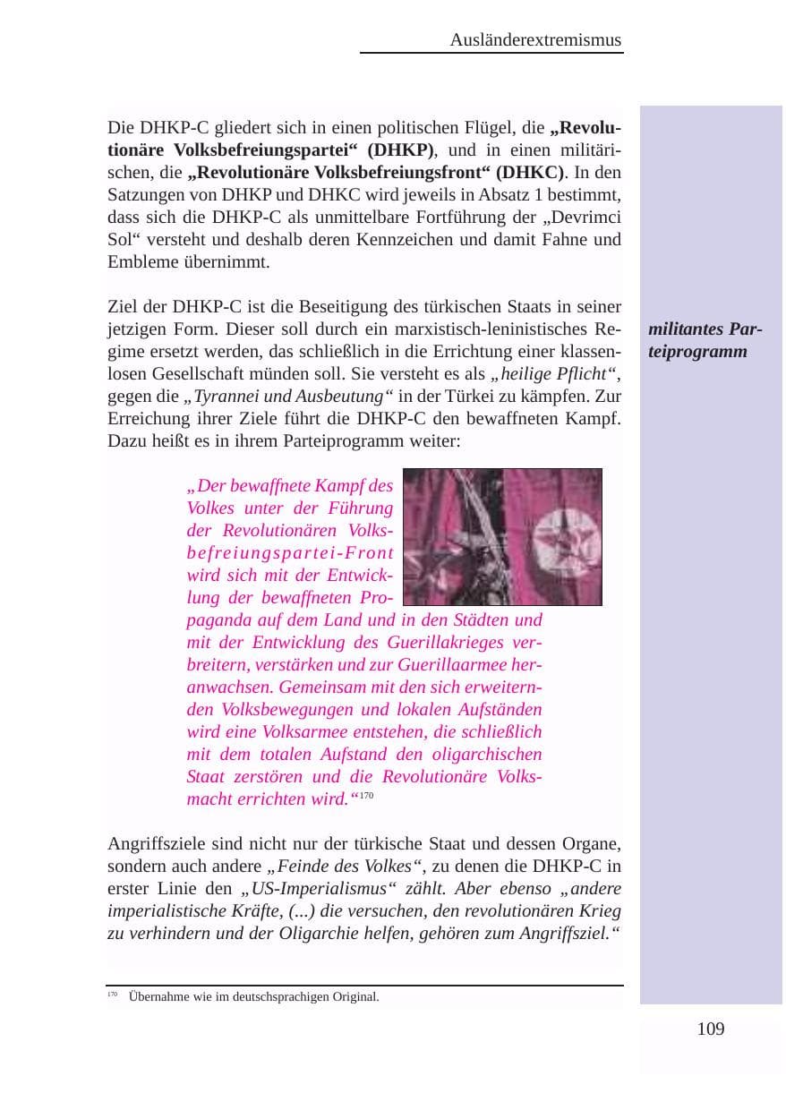 Seite 110 des Verfassungsschutzbericht 2003 Baden-Württemberg