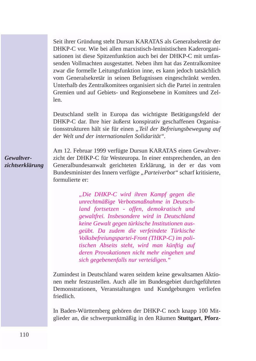 Seite 111 des Verfassungsschutzbericht 2003 Baden-Württemberg