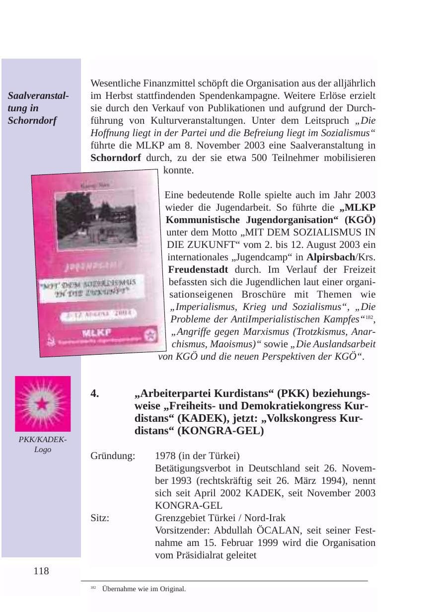 Seite 119 des Verfassungsschutzbericht 2003 Baden-Württemberg