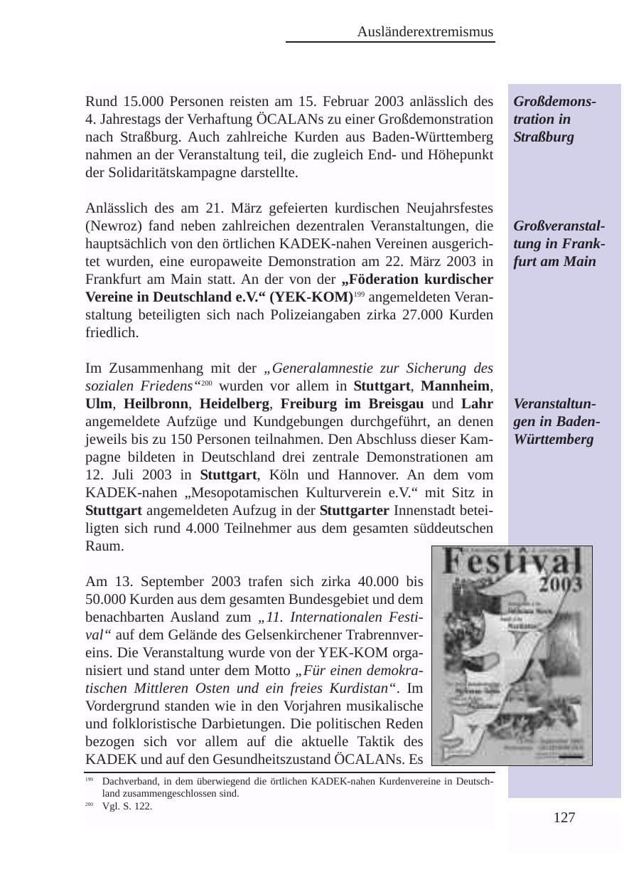 Seite 128 des Verfassungsschutzbericht 2003 Baden-Württemberg