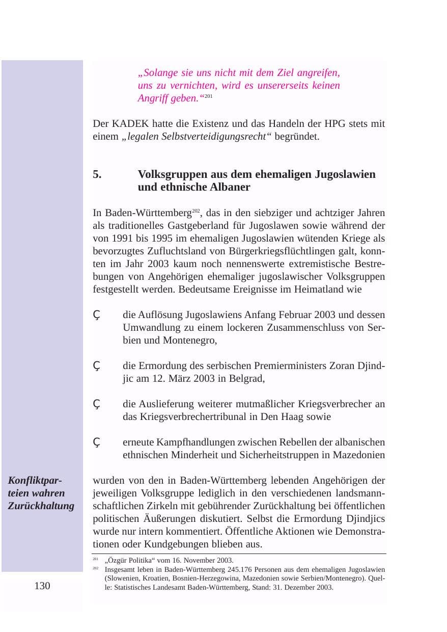 Seite 131 des Verfassungsschutzbericht 2003 Baden-Württemberg
