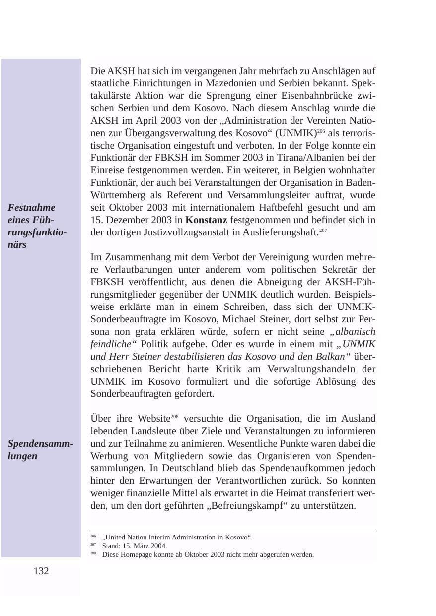 Seite 133 des Verfassungsschutzbericht 2003 Baden-Württemberg
