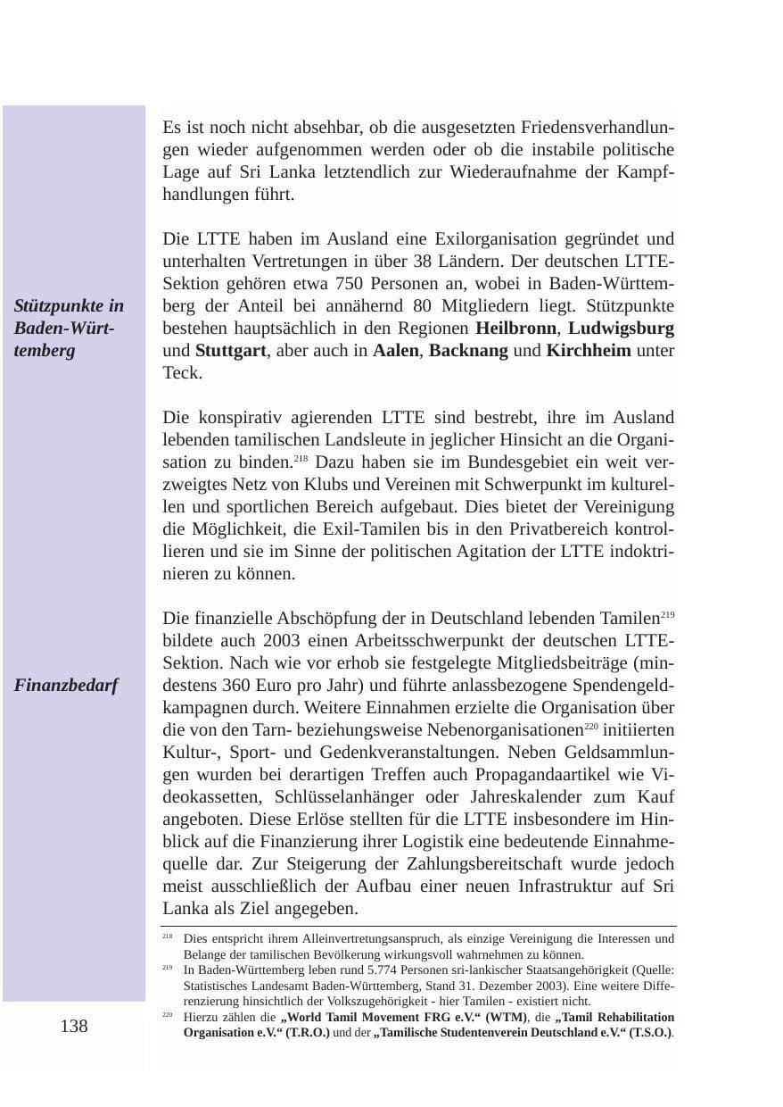 Seite 139 des Verfassungsschutzbericht 2003 Baden-Württemberg