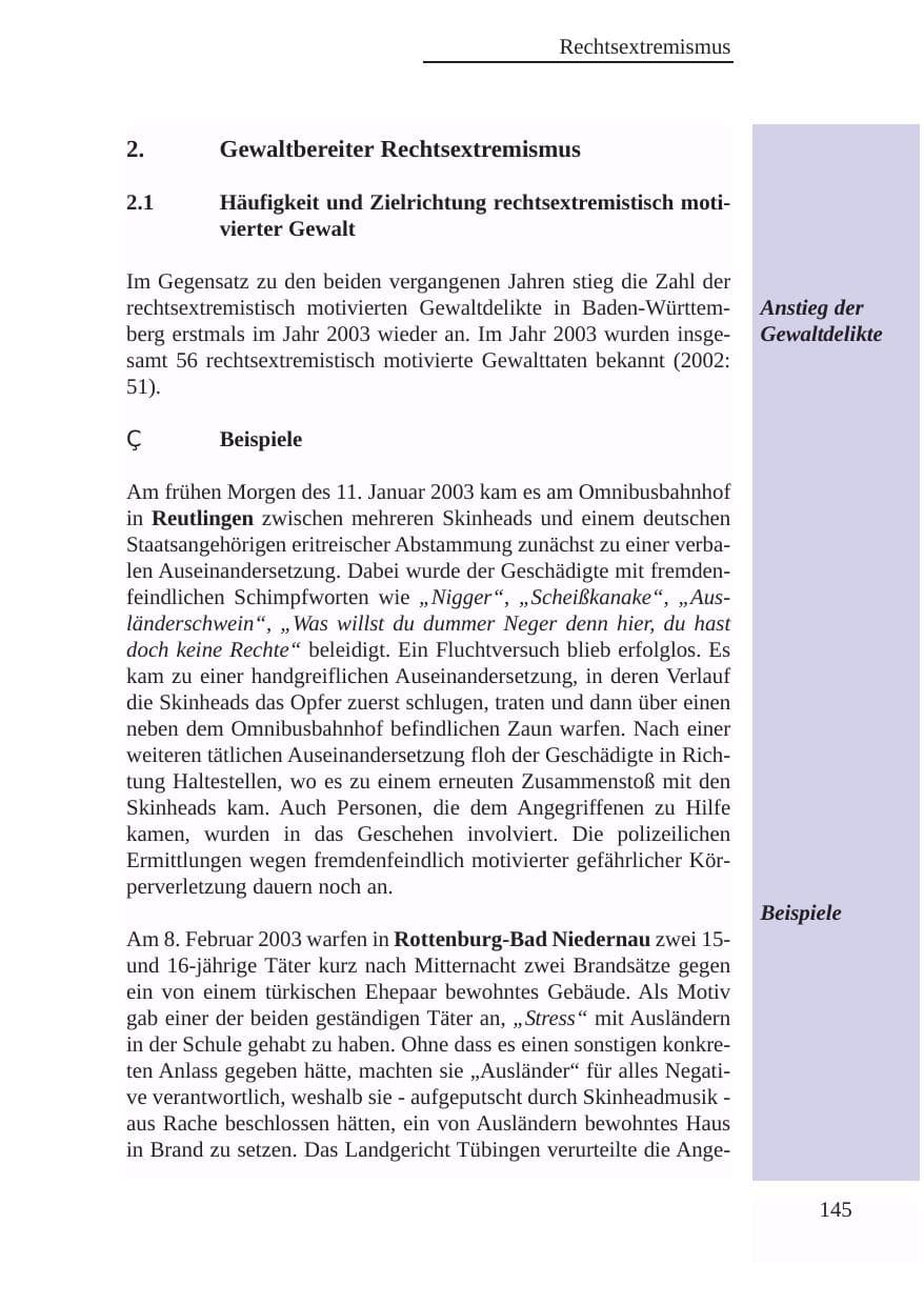 Seite 146 des Verfassungsschutzbericht 2003 Baden-Württemberg