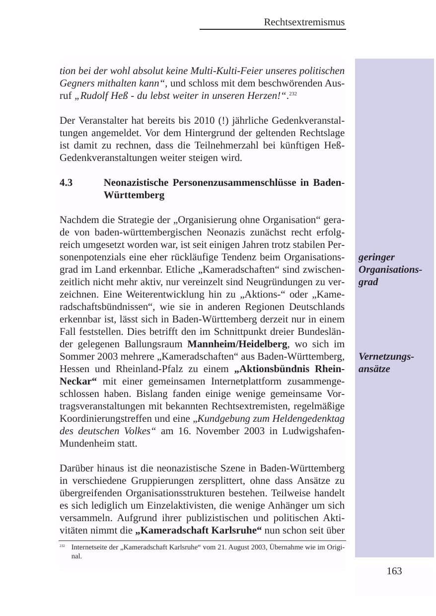 Seite 164 des Verfassungsschutzbericht 2003 Baden-Württemberg