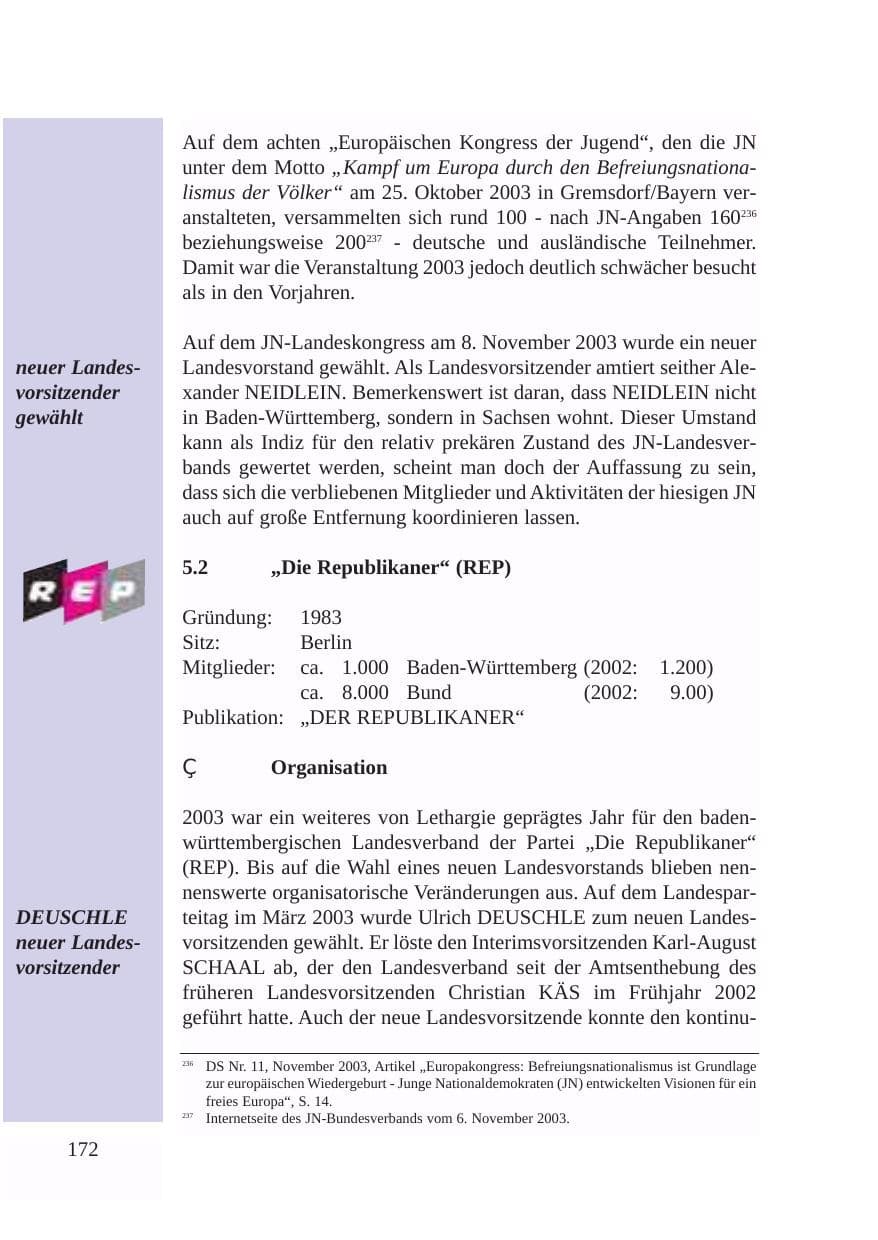 Seite 173 des Verfassungsschutzbericht 2003 Baden-Württemberg