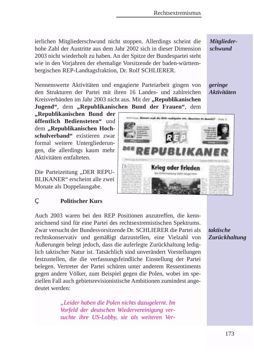Seite 174 des Verfassungsschutzbericht 2003 Baden-Württemberg
