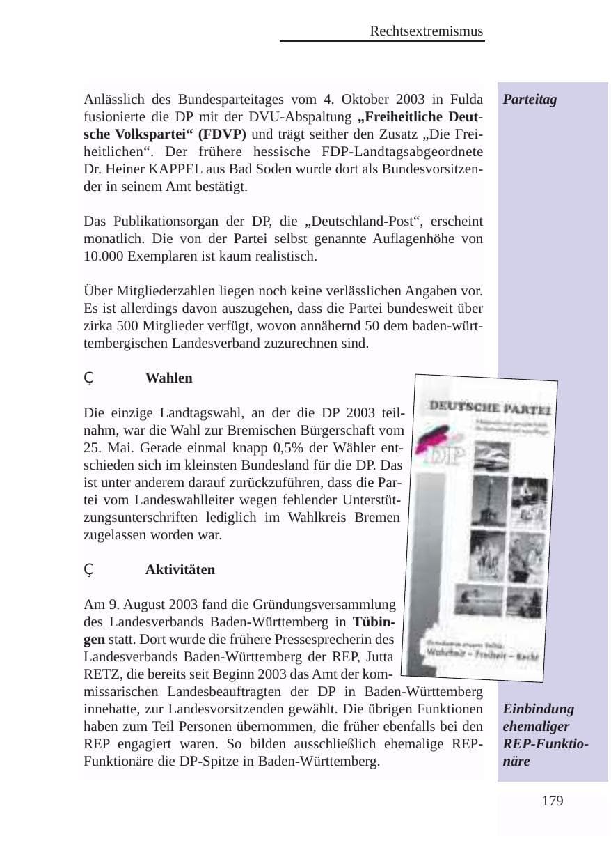 Seite 180 des Verfassungsschutzbericht 2003 Baden-Württemberg