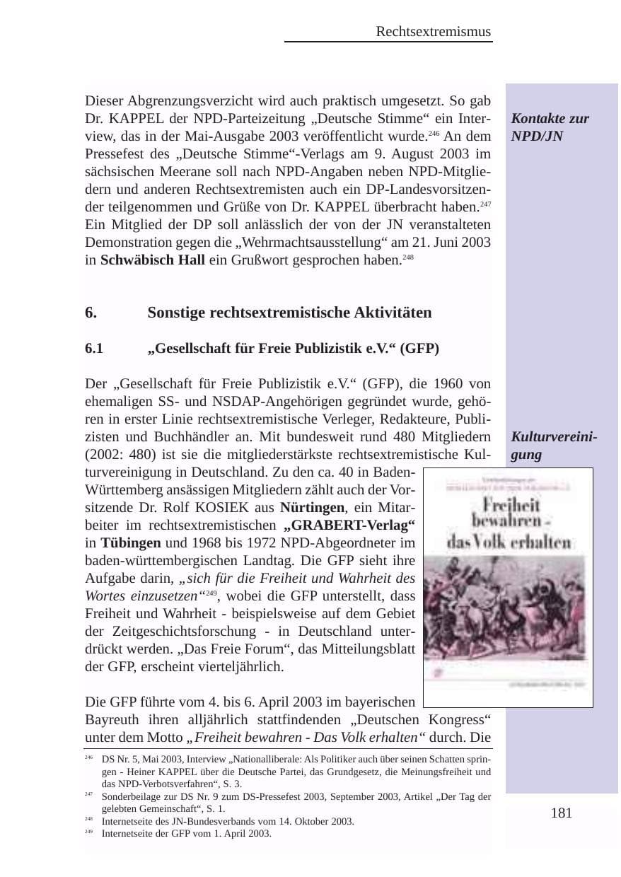 Seite 182 des Verfassungsschutzbericht 2003 Baden-Württemberg