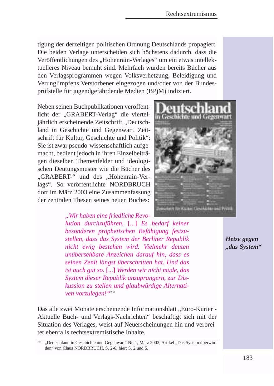 Seite 184 des Verfassungsschutzbericht 2003 Baden-Württemberg