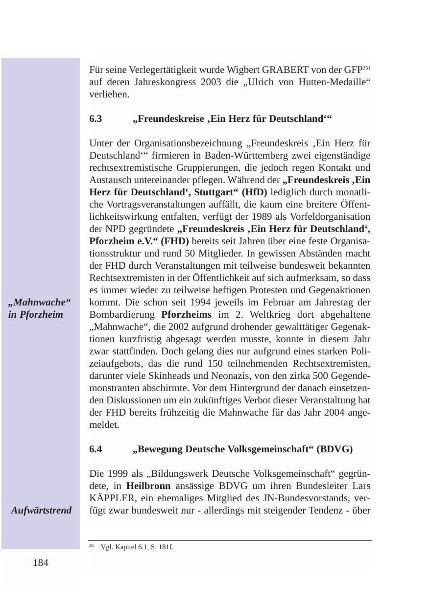 Seite 185 des Verfassungsschutzbericht 2003 Baden-Württemberg