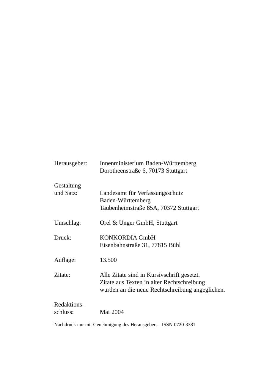 Seite 3 des Verfassungsschutzbericht 2003 Baden-Württemberg