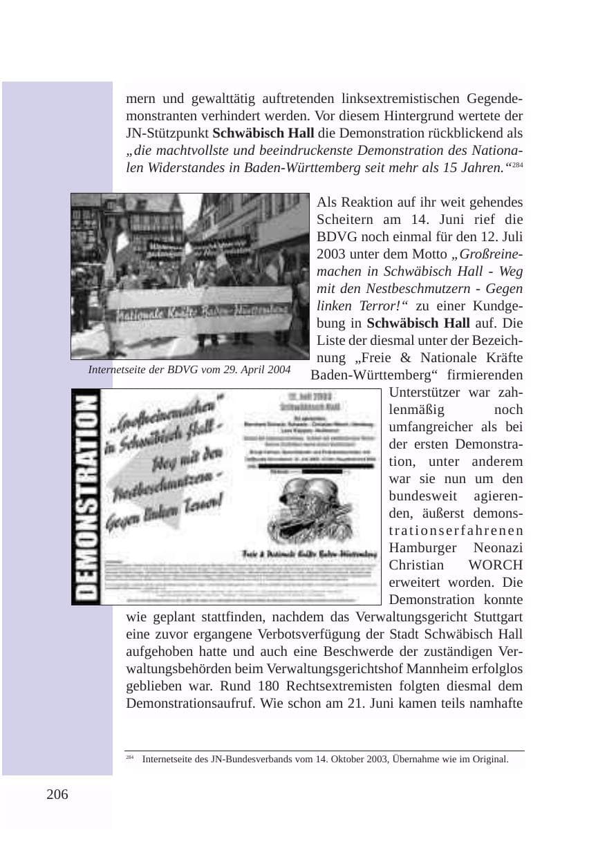 Seite 207 des Verfassungsschutzbericht 2003 Baden-Württemberg