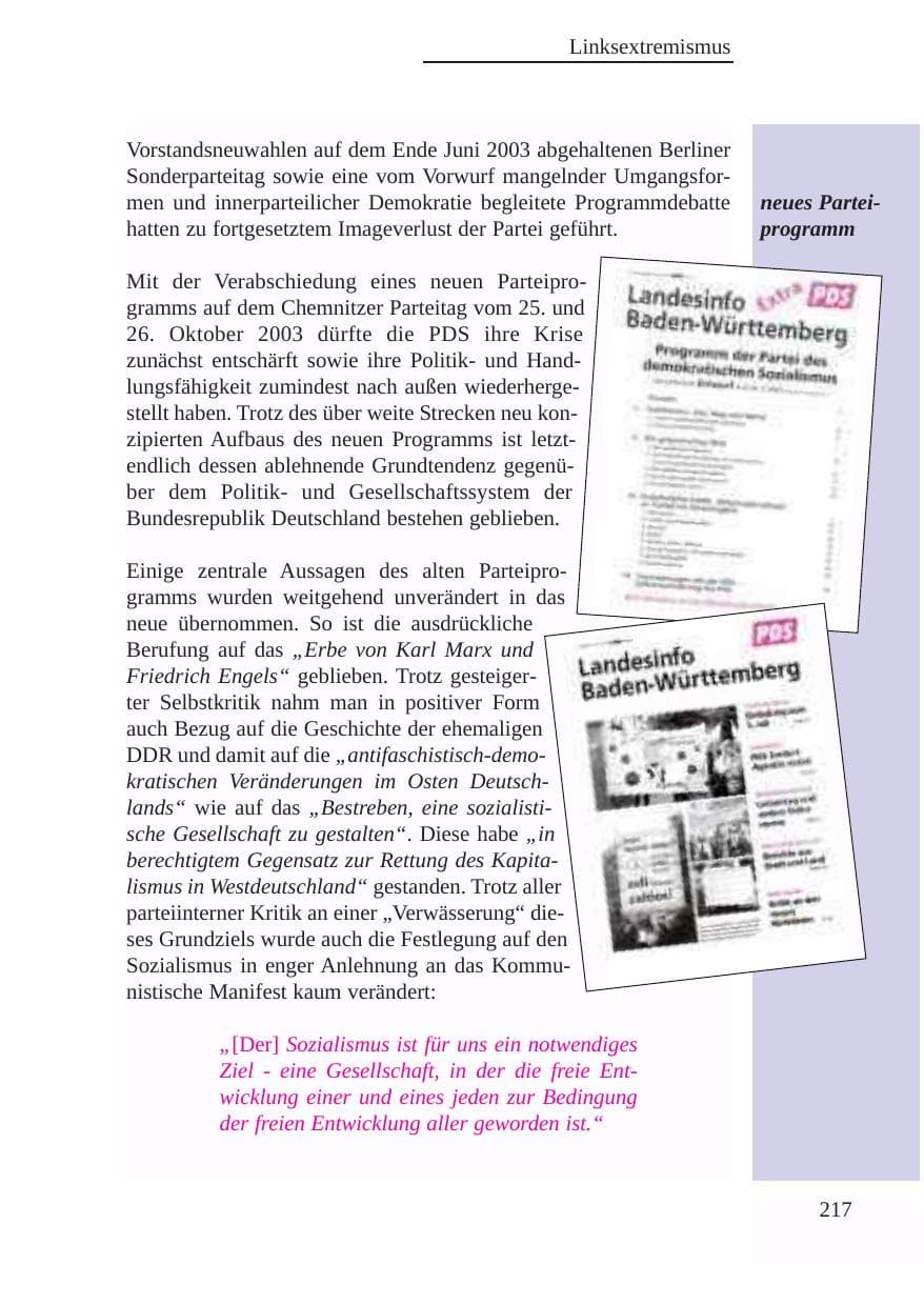 Seite 218 des Verfassungsschutzbericht 2003 Baden-Württemberg