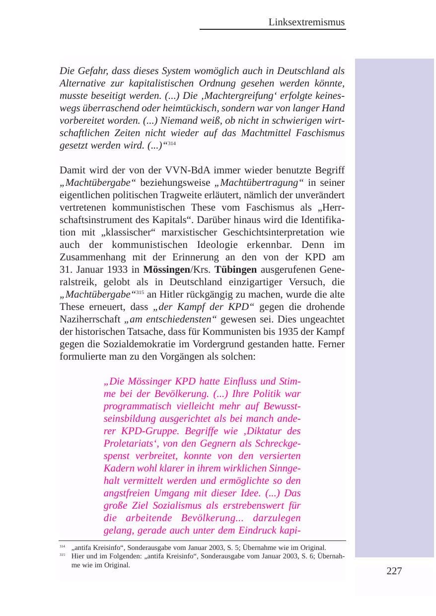 Seite 228 des Verfassungsschutzbericht 2003 Baden-Württemberg
