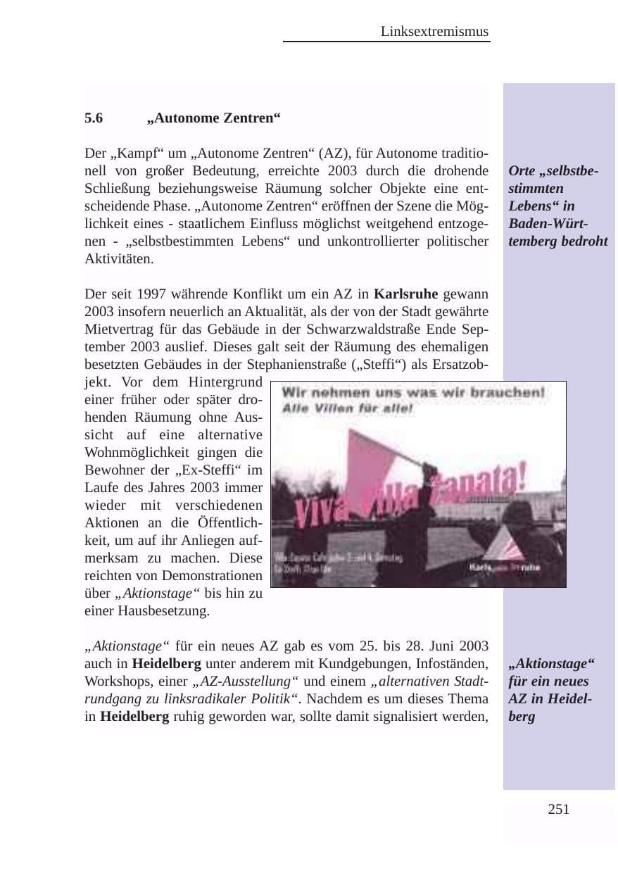 Seite 252 des Verfassungsschutzbericht 2003 Baden-Württemberg