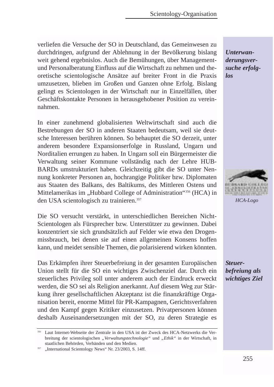 Seite 256 des Verfassungsschutzbericht 2003 Baden-Württemberg