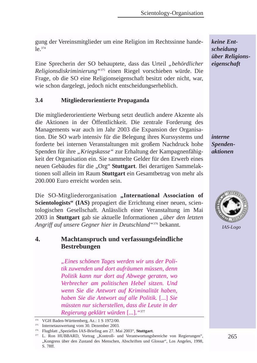 Seite 266 des Verfassungsschutzbericht 2003 Baden-Württemberg