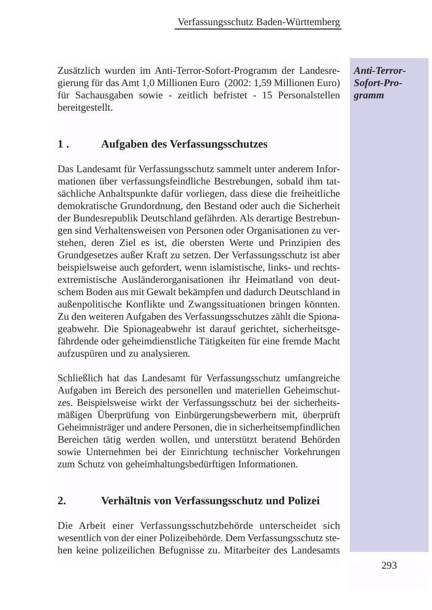 Seite 294 des Verfassungsschutzbericht 2003 Baden-Württemberg