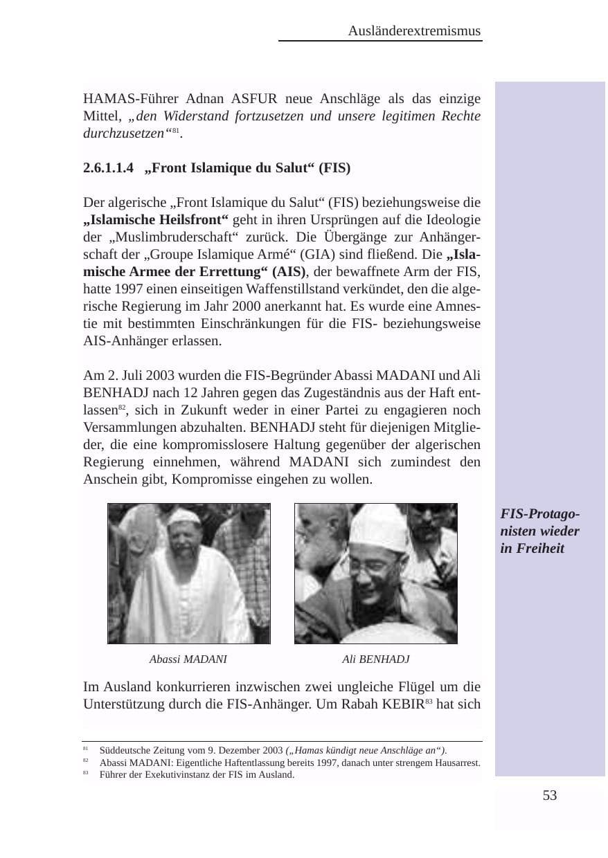 Seite 54 des Verfassungsschutzbericht 2003 Baden-Württemberg