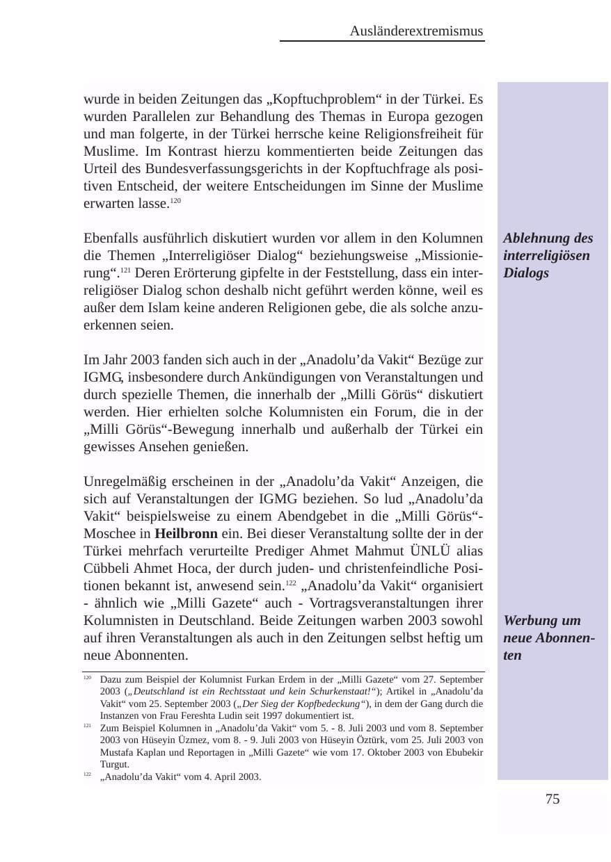 Seite 76 des Verfassungsschutzbericht 2003 Baden-Württemberg