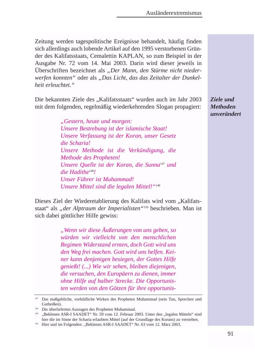 Seite 92 des Verfassungsschutzbericht 2003 Baden-Württemberg