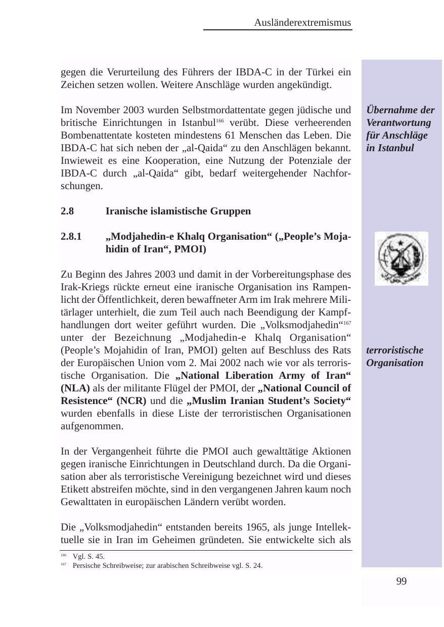 Seite 100 des Verfassungsschutzbericht 2003 Baden-Württemberg