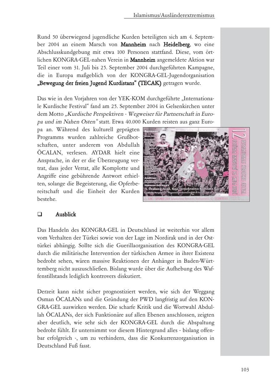 Seite 104 des Verfassungsschutzbericht 2004 Baden-Württemberg