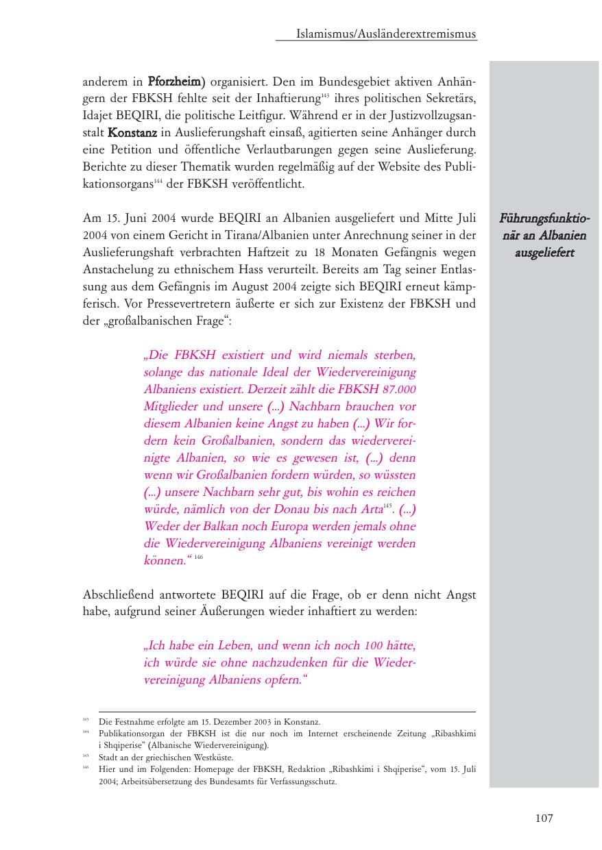 Seite 108 des Verfassungsschutzbericht 2004 Baden-Württemberg