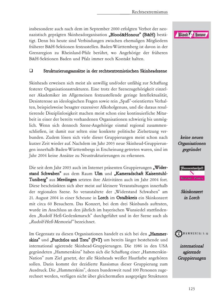 Seite 124 des Verfassungsschutzbericht 2004 Baden-Württemberg