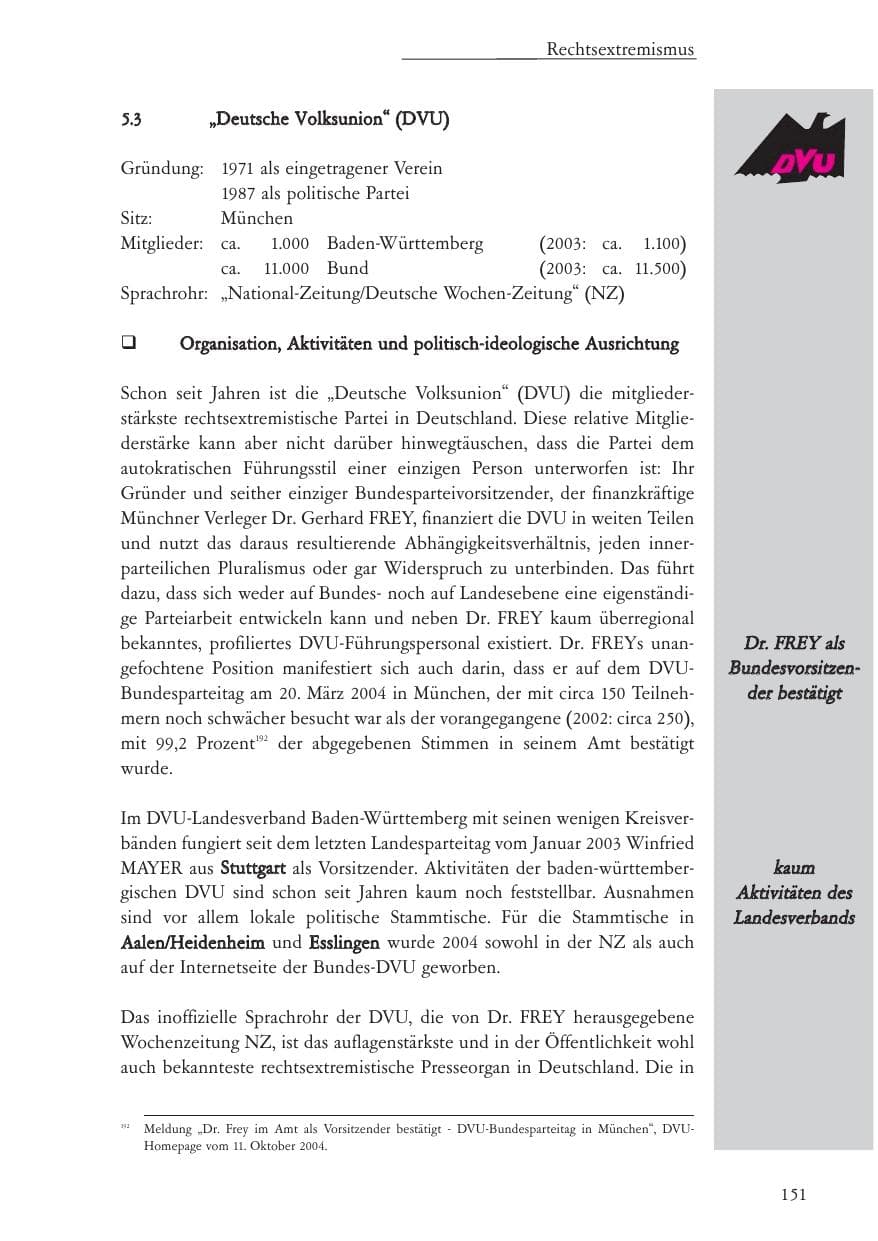 Seite 152 des Verfassungsschutzbericht 2004 Baden-Württemberg