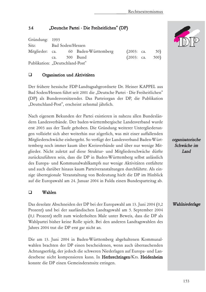 Seite 154 des Verfassungsschutzbericht 2004 Baden-Württemberg