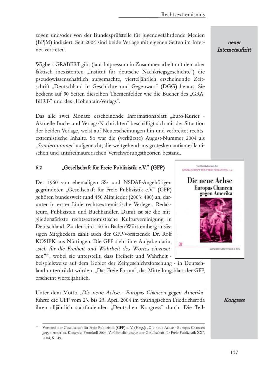 Seite 158 des Verfassungsschutzbericht 2004 Baden-Württemberg