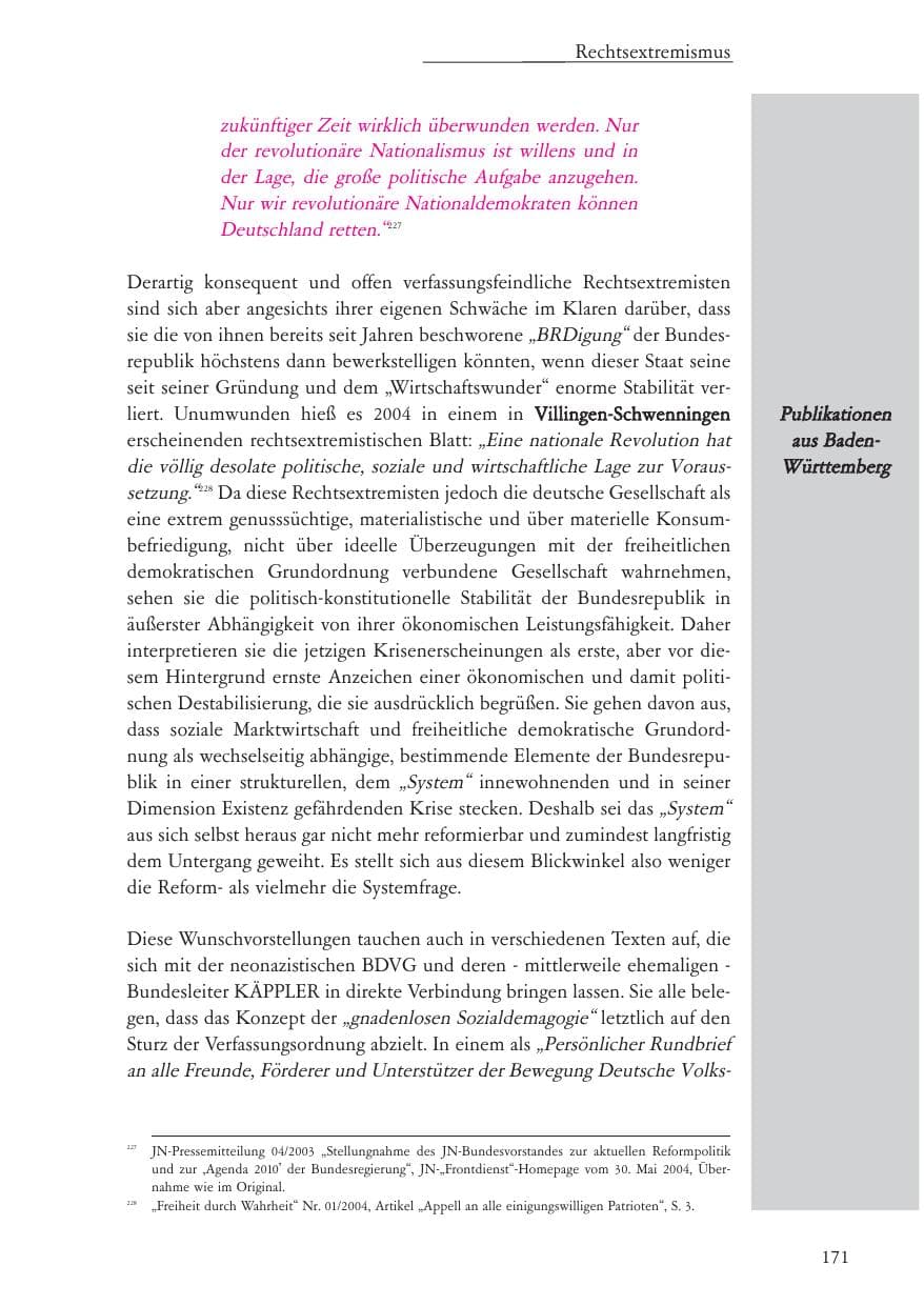 Seite 172 des Verfassungsschutzbericht 2004 Baden-Württemberg