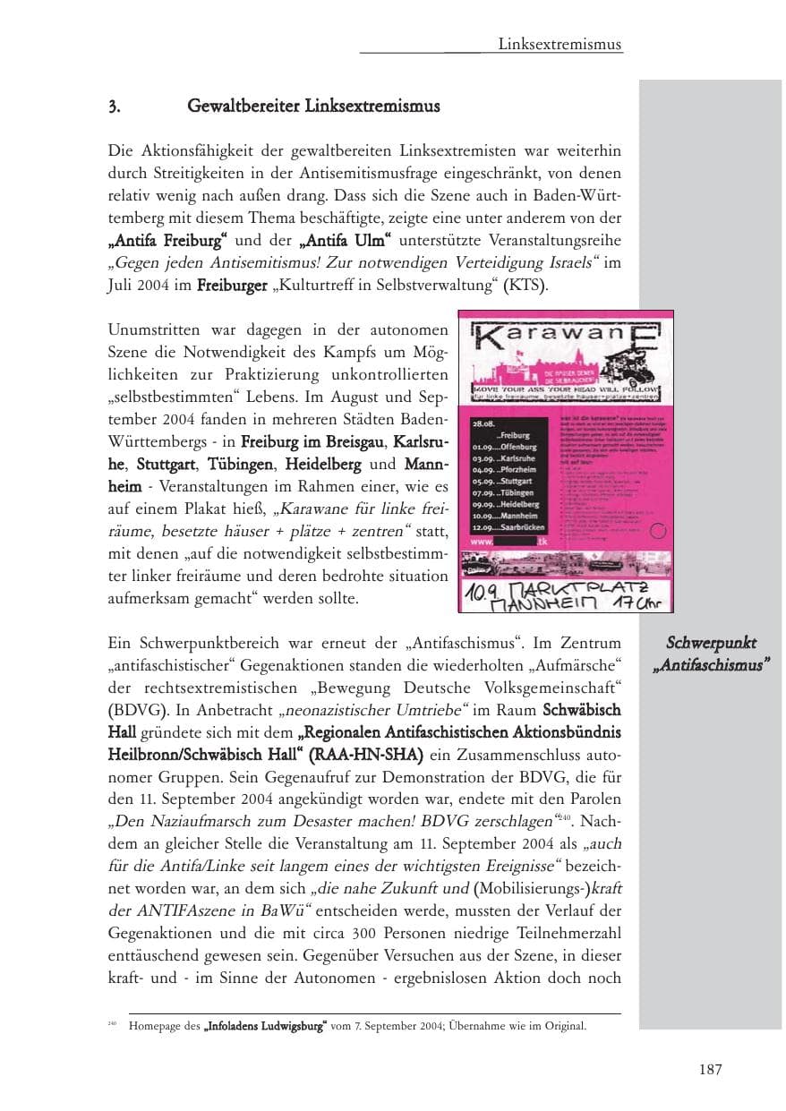 Seite 188 des Verfassungsschutzbericht 2004 Baden-Württemberg