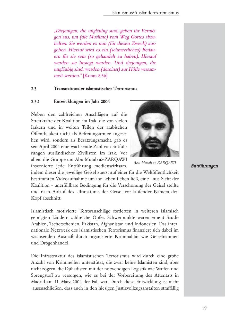 Seite 20 des Verfassungsschutzbericht 2004 Baden-Württemberg