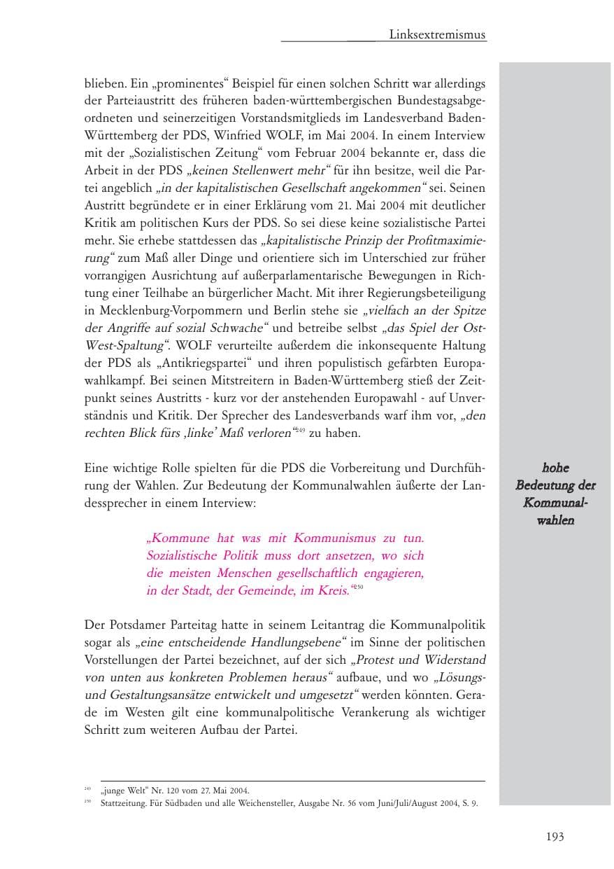 Seite 194 des Verfassungsschutzbericht 2004 Baden-Württemberg
