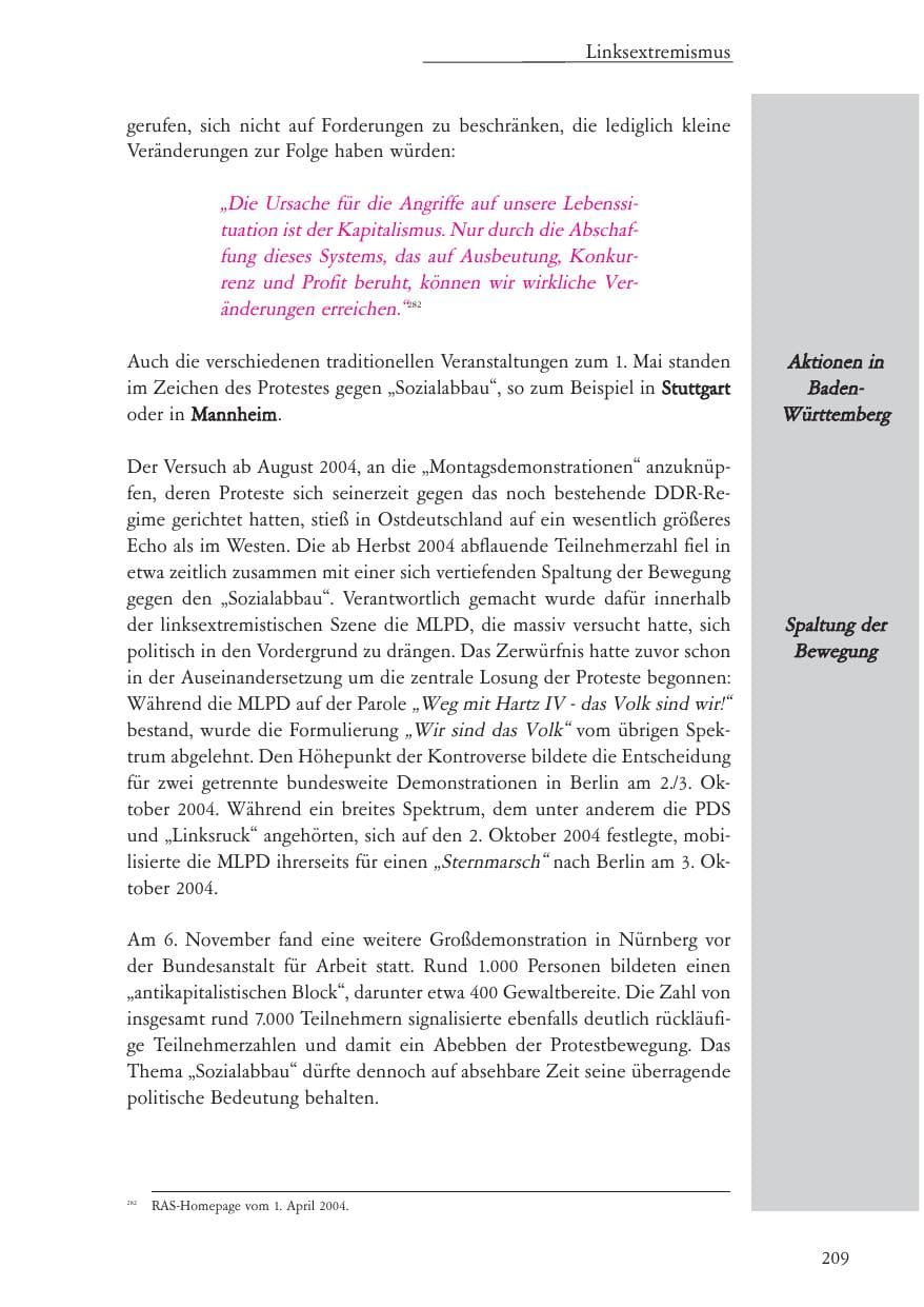 Seite 210 des Verfassungsschutzbericht 2004 Baden-Württemberg