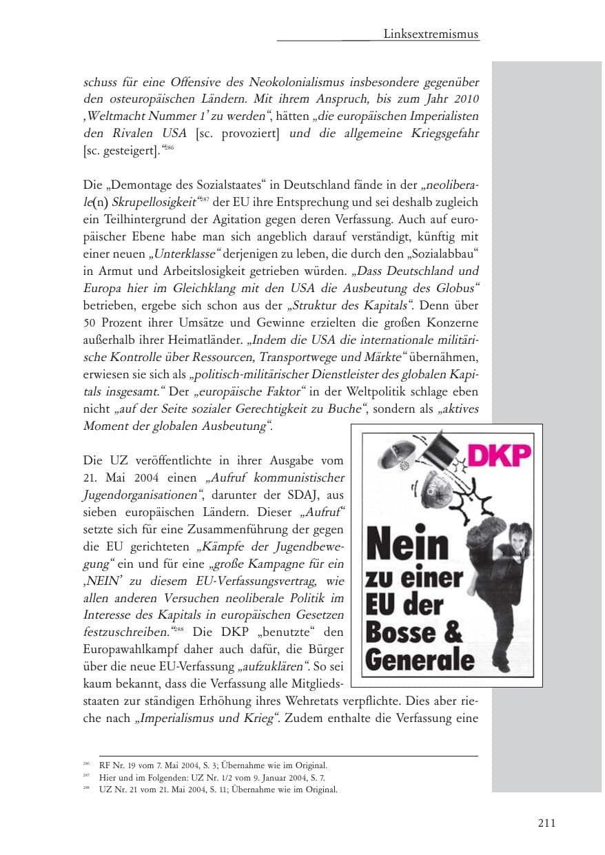 Seite 212 des Verfassungsschutzbericht 2004 Baden-Württemberg
