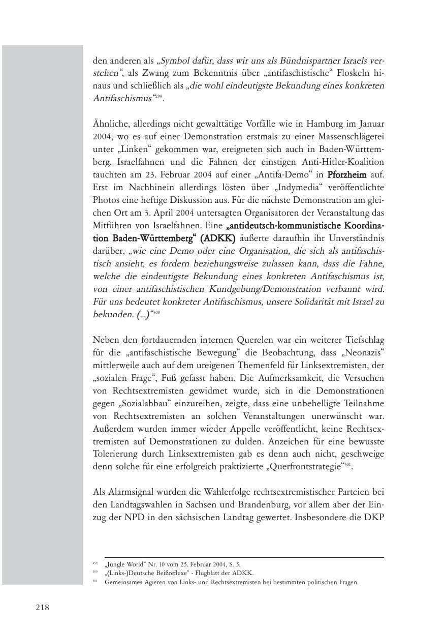 Seite 219 des Verfassungsschutzbericht 2004 Baden-Württemberg