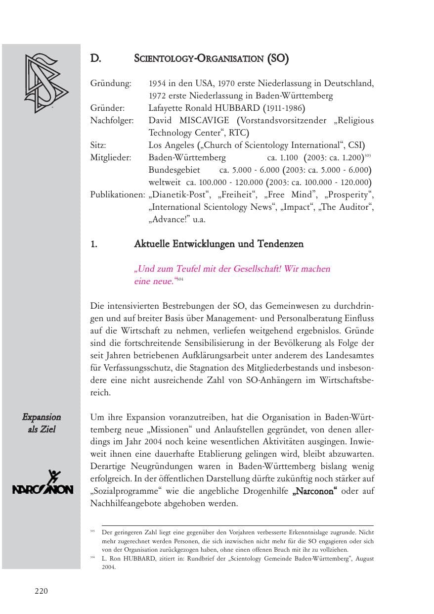 Seite 221 des Verfassungsschutzbericht 2004 Baden-Württemberg